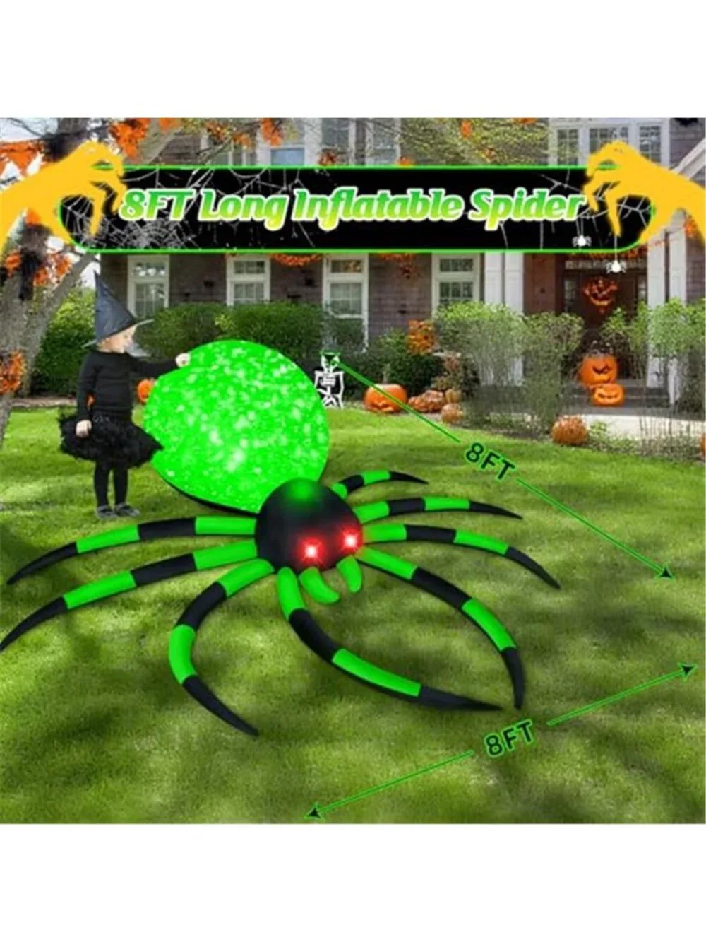 8FT Halloween Inflatable Spider Outdoor Decorations, Giant Blow up Spider with